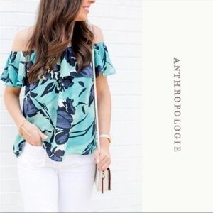 Maeve Teal and Black Floral Top